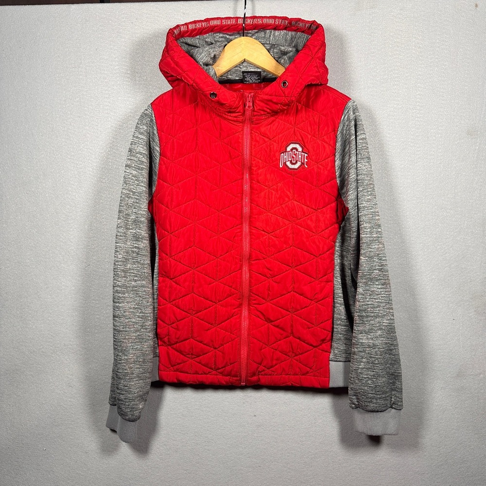 Colosseum Ohio State Buckeyes Women M Red Quilted Hybrid Puffer Zip Hoodie Jkt